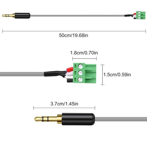 XMSJSIY 3.5mm to Phoenix Terminal Connector Audio Cable 1/8" TRS Male to 3-pin 5.08mm/0.2inch Pitch PCB Phoenix Female Plug Stereo Solderless Screw Block Connector Cord - 50CM/1.64FT in Kuwait