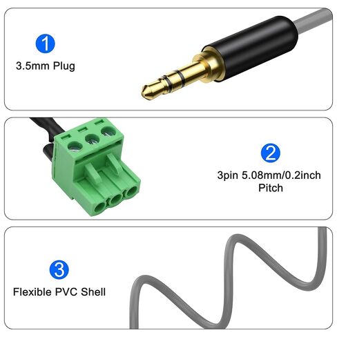 XMSJSIY 3.5mm to Phoenix Terminal Connector Audio Cable 1/8" TRS Male to 3-pin 5.08mm/0.2inch Pitch PCB Phoenix Female Plug Stereo Solderless Screw Block Connector Cord - 50CM/1.64FT in Kuwait