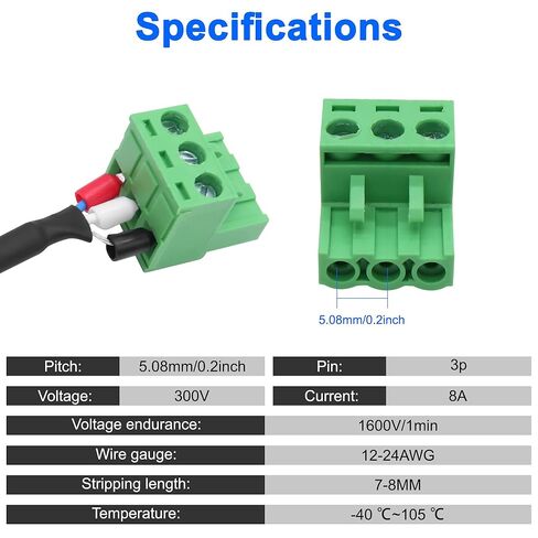 XMSJSIY 3.5mm to Phoenix Terminal Connector Audio Cable 1/8" TRS Male to 3-pin 5.08mm/0.2inch Pitch PCB Phoenix Female Plug Stereo Solderless Screw Block Connector Cord - 50CM/1.64FT in Kuwait