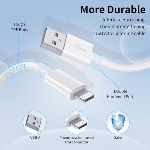6.6FT for iPhone Charger,Lightning Charging Cable，for iPhone 14/13/12/11 Pro/X/Xs Max/XR/8 Plus/7/6s/SE/5c/5s,USB Charge in Kuwait