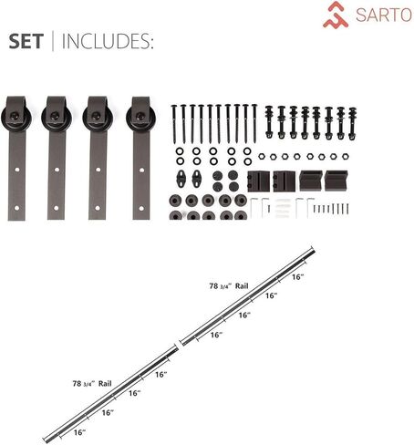 SARTODOORS أبواب الحظيرة المزدوجة المنزلقة مقاس 64 × 96 مع الأجهزة | كوادرو 4113 حرير أبيض مع زجاج غير شفاف بلوري | مجموعة قوية للسكك الحديدية بطول 13 قدمًا | باب الحمام الداخلي لغرفة النوم بلوحة خشبية صلبة من كيتشن لايت in Kuwait