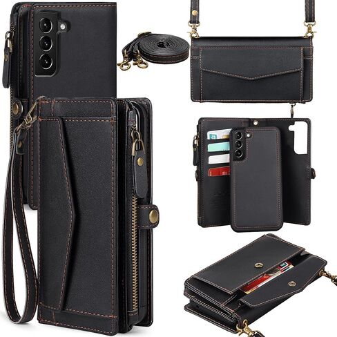 Compatible with Samsung Galaxy S26 Wallet Case for Women Men, Wireless Charging with RFID Blocking Card Holder, PU Leather Crossbody Strap Detachable Magnetic Phone Cover,Black in Kuwait