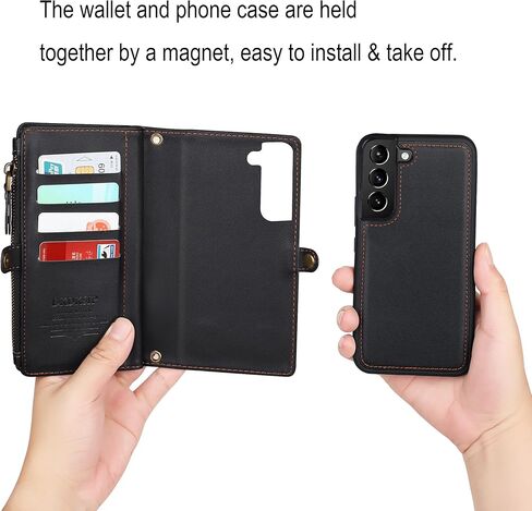Compatible with Samsung Galaxy S26 Wallet Case for Women Men, Wireless Charging with RFID Blocking Card Holder, PU Leather Crossbody Strap Detachable Magnetic Phone Cover,Black in Kuwait