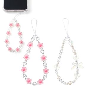 Beaded Phone Bracelet Strap, Crystal Butterfly Flower Pearl Beaded Phone Wrist Lanyard Strap, Acrylic Charm Bracelet for Women, Camera, Keychain, Wallet Decor, Gift in Kuwait