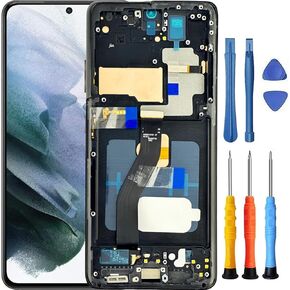 بديل شاشة Samsung Galaxy S21 Ultra 5G لشاشة Samsung S21 Ultra مع إطار SM-G998U SM-G998W G998A SM-G998B مجموعة رقمية تعمل باللمس مع أدوات باللون الأسود1 in Kuwait