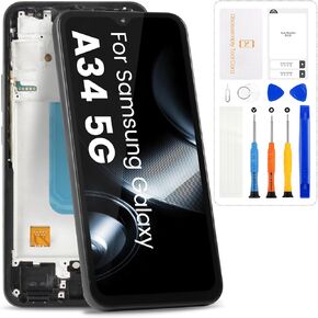 for Samsung Galaxy A34 Screen Replacement for Samsung A34 5G LCD Display with Frame A346E A346M A346B/DS Screen Touch Digitizer Assembly with Tools, Black No Fingerprint in Kuwait