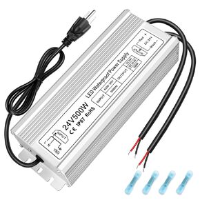 inShareplus 24V 500W LED مزود طاقة، IP67 مقاوم للماء في الهواء الطلق، تيار متردد 90-140 فولت إلى تيار مستمر 24 فولت محول الجهد المنخفض، محول محول لإضاءة LED، مشروع الكمبيوتر، الاستخدام الخارجي in Kuwait