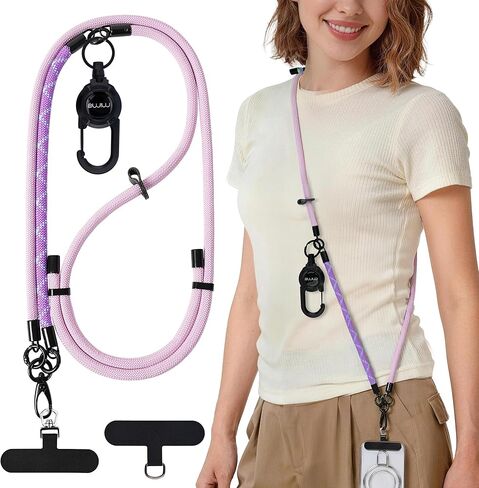 mimo Phone Lanyard Crossbody، حبل هاتف محمول مضاد للسرقة قابل للتعديل مع شريط حبل دوار 360 درجة وأبازيم معدنية، حزام هاتف كروس بدون استخدام اليدين للنساء والرجال، لجميع الهواتف (مخطط حلزوني أسود) in Kuwait