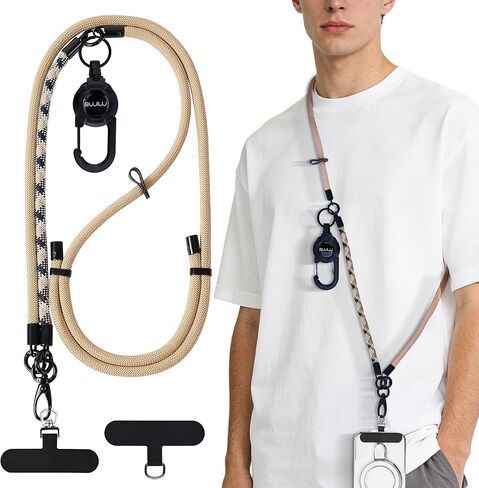 mimo Phone Lanyard Crossbody,Adjustable Anti-Theft Cell Phone Lanyard with 360° Rotating Tether Tab&Metal Buckles,Hands-Free Crossbody Phone Strap for Women&Men, for All Phones(Spiral Striped Black) in Kuwait