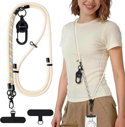 mimo Phone Lanyard Crossbody,Adjustable Anti-Theft Cell Phone Lanyard with 360° Rotating Tether Tab&Metal Buckles,Hands-Free Crossbody Phone Strap for Women&Men, for All Phones(Spiral Striped Black) in Kuwait