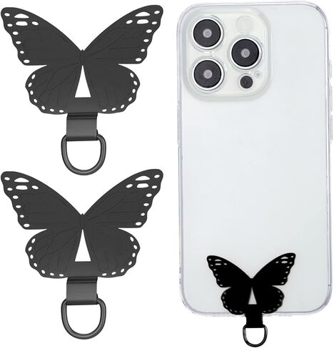 Mabor 2-Pack Black Metal Phone Tether Tab, Butterfly Strap Patch for Full Case - Stainless Steel Phone Charm & Lanyard Adapter in Kuwait