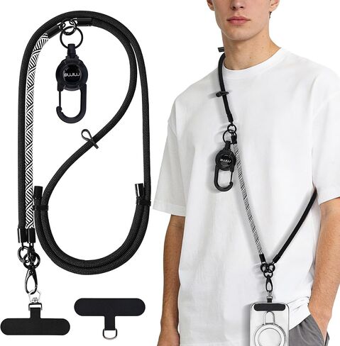 mimo Phone Lanyard Crossbody,Adjustable Anti-Theft Cell Phone Lanyard with 360° Rotating Tether Tab&Metal Buckles,Hands-Free Crossbody Phone Strap for Women&Men, for All Phones(Spiral Striped Black) in Kuwait
