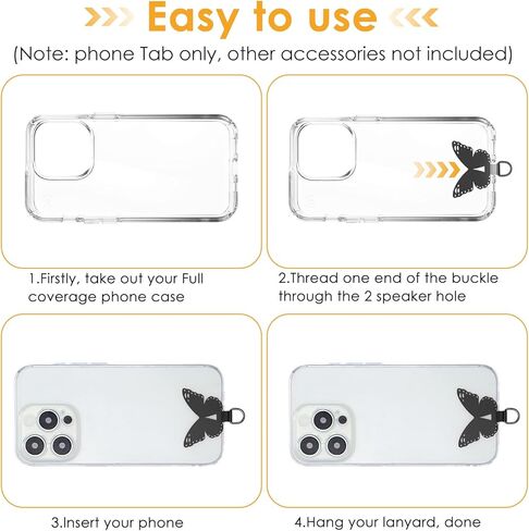 Mabor 2-Pack Black Metal Phone Tether Tab, Butterfly Strap Patch for Full Case - Stainless Steel Phone Charm & Lanyard Adapter in Kuwait