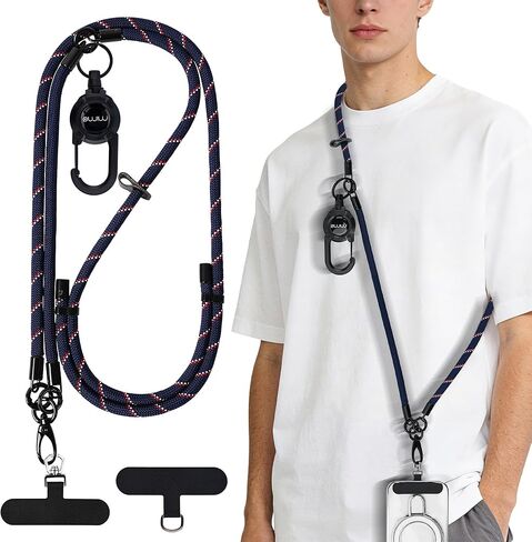 mimo Phone Lanyard Crossbody,Adjustable Anti-Theft Cell Phone Lanyard with 360° Rotating Tether Tab&Metal Buckles,Hands-Free Crossbody Phone Strap for Women&Men, for All Phones(Spiral Striped Black) in Kuwait
