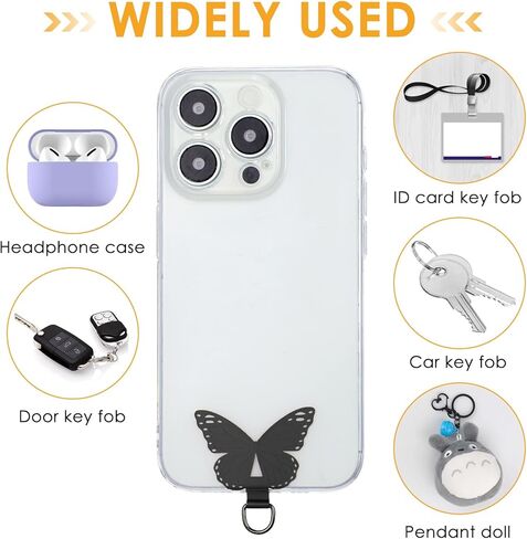 Mabor 2-Pack Black Metal Phone Tether Tab, Butterfly Strap Patch for Full Case - Stainless Steel Phone Charm & Lanyard Adapter in Kuwait