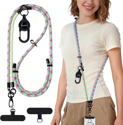 mimo Phone Lanyard Crossbody,Adjustable Anti-Theft Cell Phone Lanyard with 360° Rotating Tether Tab&Metal Buckles,Hands-Free Crossbody Phone Strap for Women&Men, for All Phones(Spiral Striped Black) in Kuwait