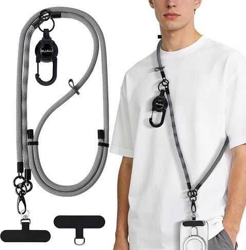 mimo Phone Lanyard Crossbody,Adjustable Anti-Theft Cell Phone Lanyard with 360° Rotating Tether Tab&Metal Buckles,Hands-Free Crossbody Phone Strap for Women&Men, for All Phones(Spiral Striped Black) in Kuwait