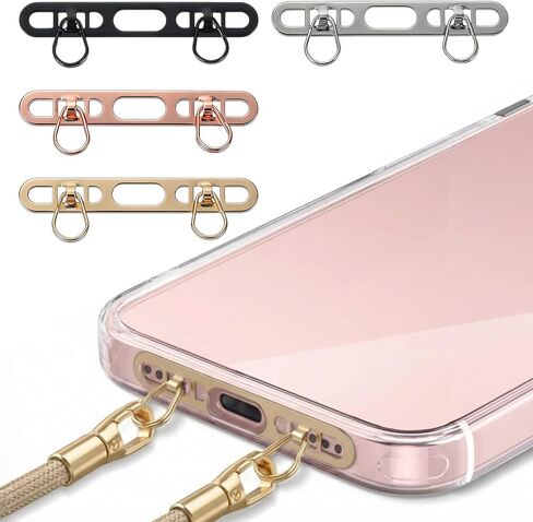 Xinjoduz 4 PCS Phone Lanyard Tab, Universal Stainless Steel Cell Phone Tether Tabs for Lanyard, No Block Charging Port, Anti-Loss Strap Attachment (Champagne Gold, Rose Gold, Classic Black, Steel) in Kuwait