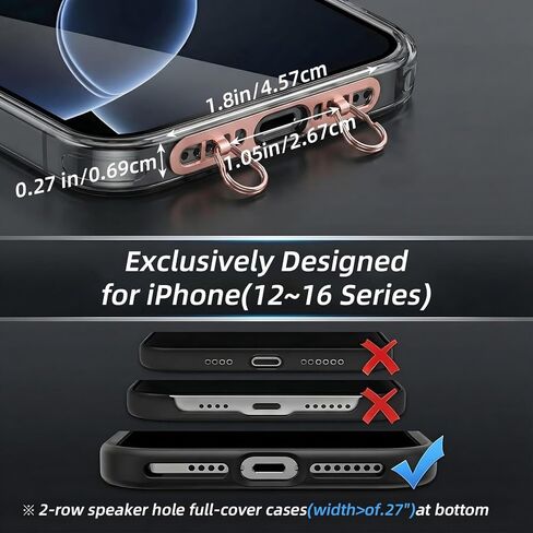 Xinjoduz 4 PCS Phone Lanyard Tab, Universal Stainless Steel Cell Phone Tether Tabs for Lanyard, No Block Charging Port, Anti-Loss Strap Attachment (Champagne Gold, Rose Gold, Classic Black, Steel) in Kuwait