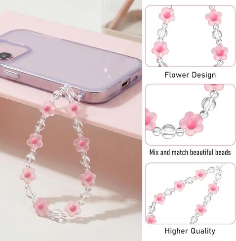 Beaded Phone Bracelet Strap, Crystal Butterfly Flower Pearl Beaded Phone Wrist Lanyard Strap, Acrylic Charm Bracelet for Women, Camera, Keychain, Wallet Decor, Gift in Kuwait