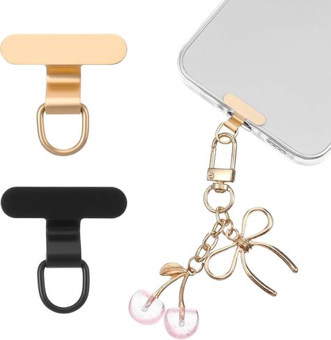 Yolev 2Pcs Phone Charm Holder Mini Phone Keychain Holder Universal Stainless Steel Tether Tab Lanyard Patch Metal Lanyard Holder for Smartphones Crossbody Wristbands (Gold+Black) in Kuwait