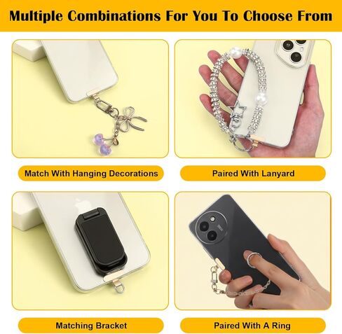Yolev 2Pcs Phone Charm Holder Mini Phone Keychain Holder Universal Stainless Steel Tether Tab Lanyard Patch Metal Lanyard Holder for Smartphones Crossbody Wristbands (Gold+Black) in Kuwait
