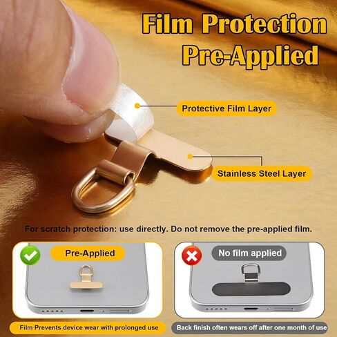 Yolev 2Pcs Phone Charm Holder Mini Phone Keychain Holder Universal Stainless Steel Tether Tab Lanyard Patch Metal Lanyard Holder for Smartphones Crossbody Wristbands (Gold+Black) in Kuwait