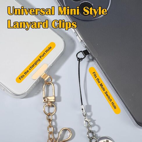Yolev 2Pcs Phone Charm Holder Mini Phone Keychain Holder Universal Stainless Steel Tether Tab Lanyard Patch Metal Lanyard Holder for Smartphones Crossbody Wristbands (Gold+Black) in Kuwait
