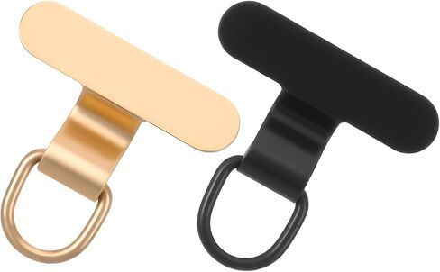 Yolev 2Pcs Phone Charm Holder Mini Phone Keychain Holder Universal Stainless Steel Tether Tab Lanyard Patch Metal Lanyard Holder for Smartphones Crossbody Wristbands (Gold+Black) in Kuwait