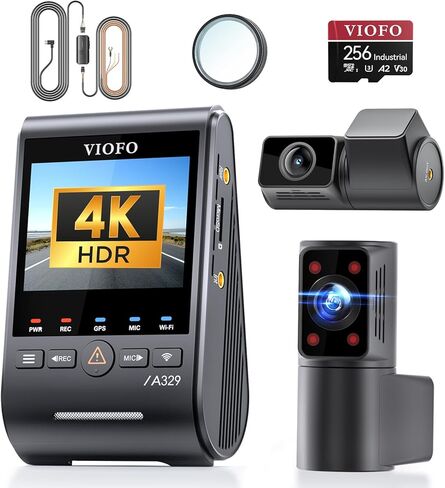 【الحزمة: A329S 3CH + بطاقة 256 جيجابايت + HK6 + 8 قطعة مجموعة كاملة من الصمامات 】VIOFO A329S 4K 3 Channel Dash Cam، 4K أمامي + 2K Cabin Fisheye (210°) + 2K خلفي، وضع توفير الطاقة، التحكم في تطبيق Wi-Fi 6، 3 مستشعر STARVIS 2 in Kuwait