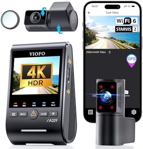 【الحزمة: A329S 3CH + بطاقة 256 جيجابايت + HK6 + 8 قطعة مجموعة كاملة من الصمامات 】VIOFO A329S 4K 3 Channel Dash Cam، 4K أمامي + 2K Cabin Fisheye (210°) + 2K خلفي، وضع توفير الطاقة، التحكم في تطبيق Wi-Fi 6، 3 مستشعر STARVIS 2 in Kuwait