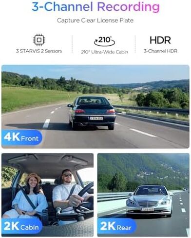 【الحزمة: A329S 3CH + بطاقة 256 جيجابايت + HK6 + 8 قطعة مجموعة كاملة من الصمامات 】VIOFO A329S 4K 3 Channel Dash Cam، 4K أمامي + 2K Cabin Fisheye (210°) + 2K خلفي، وضع توفير الطاقة، التحكم في تطبيق Wi-Fi 6، 3 مستشعر STARVIS 2 in Kuwait