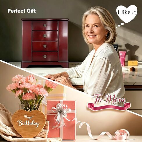 RR ROUND RICH DESIGN Jewelry Box - Made of Solid Wood with Cabinet Type 4 Drawers Organizer and 2 Doors on Sides - Dark Brown in Saudi Arabia