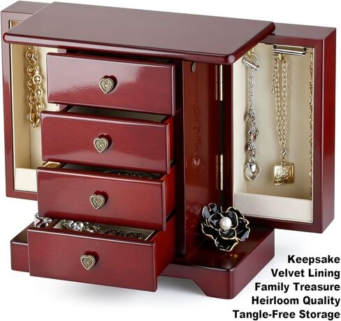 RR ROUND RICH DESIGN Jewelry Box - Made of Solid Wood with Cabinet Type 4 Drawers Organizer and 2 Doors on Sides - Dark Brown in Saudi Arabia