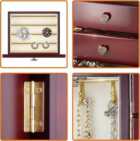 RR ROUND RICH DESIGN Jewelry Box - Made of Solid Wood with Cabinet Type 4 Drawers Organizer and 2 Doors on Sides - Dark Brown in Saudi Arabia