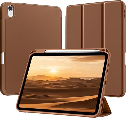 for iPad A16 Case 11th Generation 11 Inch 2025, for iPad 10th Generation Case 10.9 Inch 2022 with Pencil Holder, Trifold Stand Protective Cover with Soft TPU Back, Auto Wake/Sleep, Brown in Kuwait