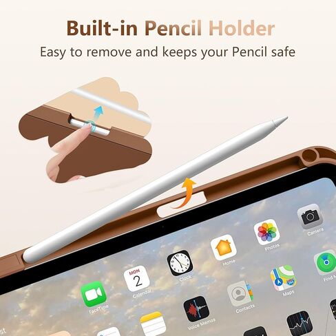 for iPad A16 Case 11th Generation 11 Inch 2025, for iPad 10th Generation Case 10.9 Inch 2022 with Pencil Holder, Trifold Stand Protective Cover with Soft TPU Back, Auto Wake/Sleep, Brown in Kuwait
