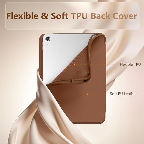 for iPad A16 Case 11th Generation 11 Inch 2025, for iPad 10th Generation Case 10.9 Inch 2022 with Pencil Holder, Trifold Stand Protective Cover with Soft TPU Back, Auto Wake/Sleep, Brown in Kuwait