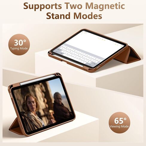 for iPad A16 Case 11th Generation 11 Inch 2025, for iPad 10th Generation Case 10.9 Inch 2022 with Pencil Holder, Trifold Stand Protective Cover with Soft TPU Back, Auto Wake/Sleep, Brown in Kuwait