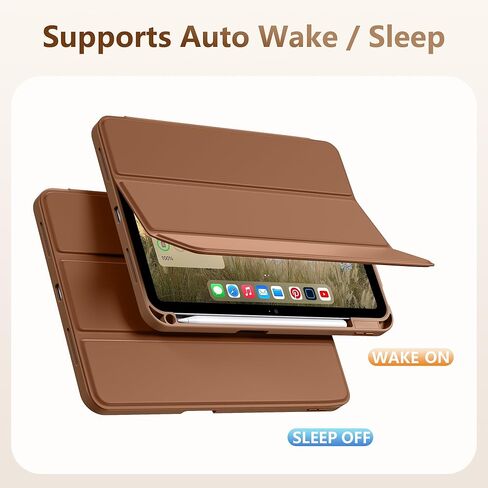 for iPad A16 Case 11th Generation 11 Inch 2025, for iPad 10th Generation Case 10.9 Inch 2022 with Pencil Holder, Trifold Stand Protective Cover with Soft TPU Back, Auto Wake/Sleep, Brown in Kuwait