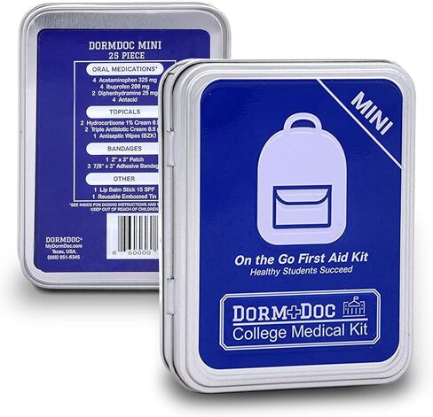 DormDoc Mini Backpack 25 Piece First Aid Kit for College Student Dorm Room Emergency OTC Medications and Bandages Blue in Saudi Arabia