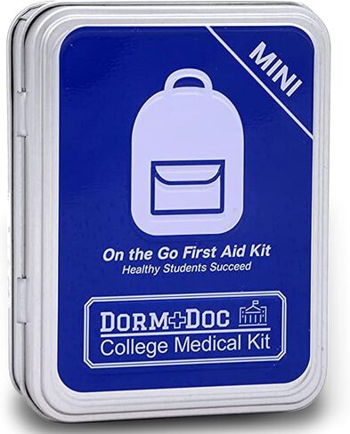 DormDoc Mini Backpack 25 Piece First Aid Kit for College Student Dorm Room Emergency OTC Medications and Bandages Blue in Saudi Arabia