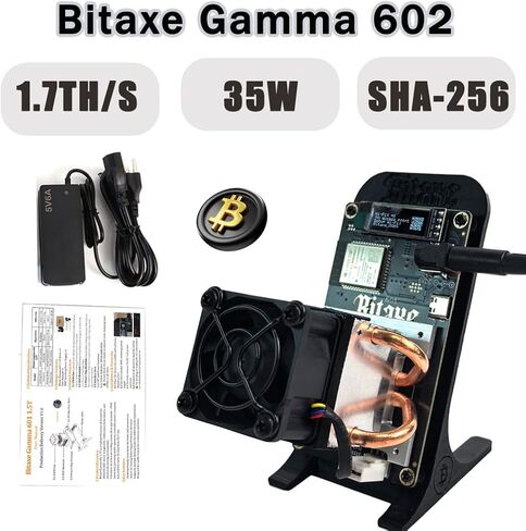 New Bitaxe Gamma 602 Bitcoin Miner, 1.7TH/s, 35W, SHA-256 ASIC, Low Noise <40dB, Supports BTC/BCH/BSV/XEC/FB & More, for Home & Small Office Mining, in Stock (Black) in Kuwait