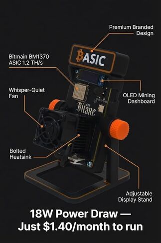Basic Solo Bitcoin Miner – Bitaxe Gamma 601 BM1370 ASIC, 1.2 TH/s Open Source Crypto Mining Device with AxeOS, 2.4G Wi-Fi, OLED Display, Low Noise Home Mining Unit, 5V Power Supply & Stand Included in Kuwait