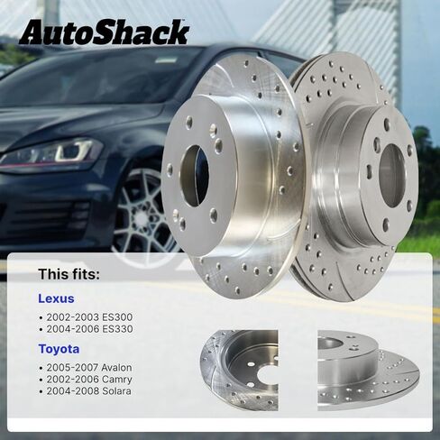 Autoshack Brake Rotors مجموعة استبدال دوار الفرامل الخلفية للفرامل لعام 2002-2006 Toyota Camry 2004-2008 Solara 2005-2007 Avalon 2002-2003 Lexus ES300 2004-2006 ES330 2.4L 3.3L 3.3L 3.5L V6 FWD R41324PR in Saudi Arabia