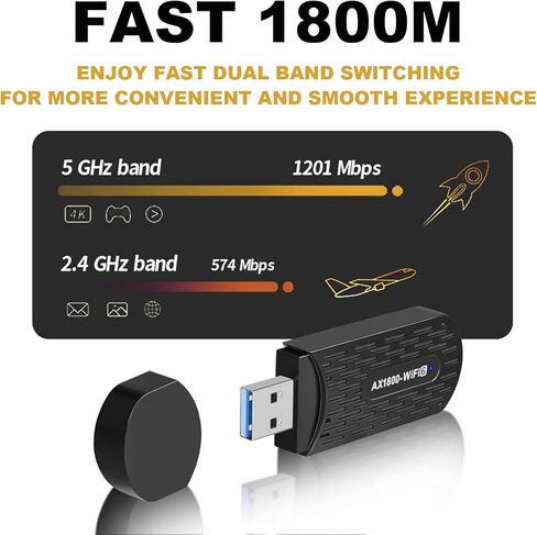 محول واي فاي 1800 ميجابت في الثانية للكمبيوتر المكتبي، محول USB WiFi 6 لاسلكي مع نطاق مزدوج 5 جيجا هرتز/2.4 جيجا هرتز، برنامج تشغيل مدمج لنظام التشغيل Windows 10/11 - AX1805-1 in Kuwait