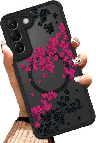 OOK Case Fit for Samsung Galaxy S26 Ultra 6.9 Inch (Wireless Charging Compatible) Black Floral Flowers Design Translucent Phone Cover Soft TPU + Hard PC Anti-Scratch Shockproof Magnetic Case for Women in Kuwait