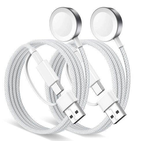 كابل MINLU 2 في 1 USB A/C لشاحن ساعة Apple، محمول مجدول بطول 4 أقدام مصمم لسلك شحن iWatch اللاسلكي المغناطيسي، أساسيات التخييم في العطلات لسلسلة iWatch Ultra/SE/11-2-أبيض in Kuwait