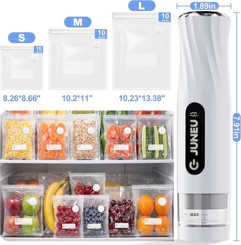 JUNEU Compact Vacuum Sealer for Food, Handheld Food Saver Machine with 30 Reusable Vacuum Bags, 6X Preservation & Fresh, Powerful Portable Wireless Food Sealer Set for Home Kitchen Travel in Kuwait