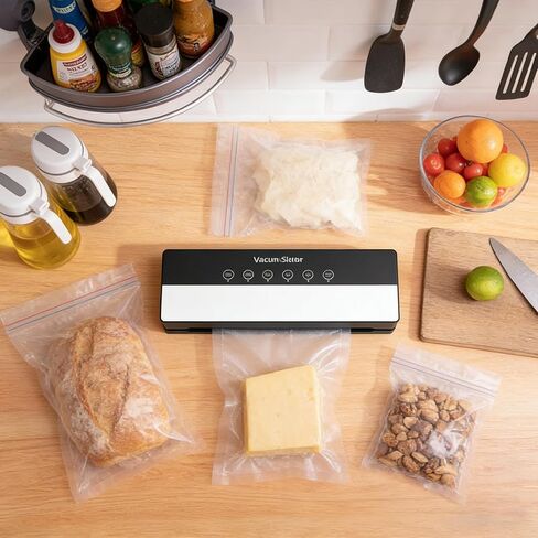 Vacuum Sealer Machine Strong Suction 5-in-1 Modes for Dry & Moist Foods food vacuum sealer machine Keep Meat Vegetables FreshLonger 10 Vacuum Bags Included Black in Kuwait